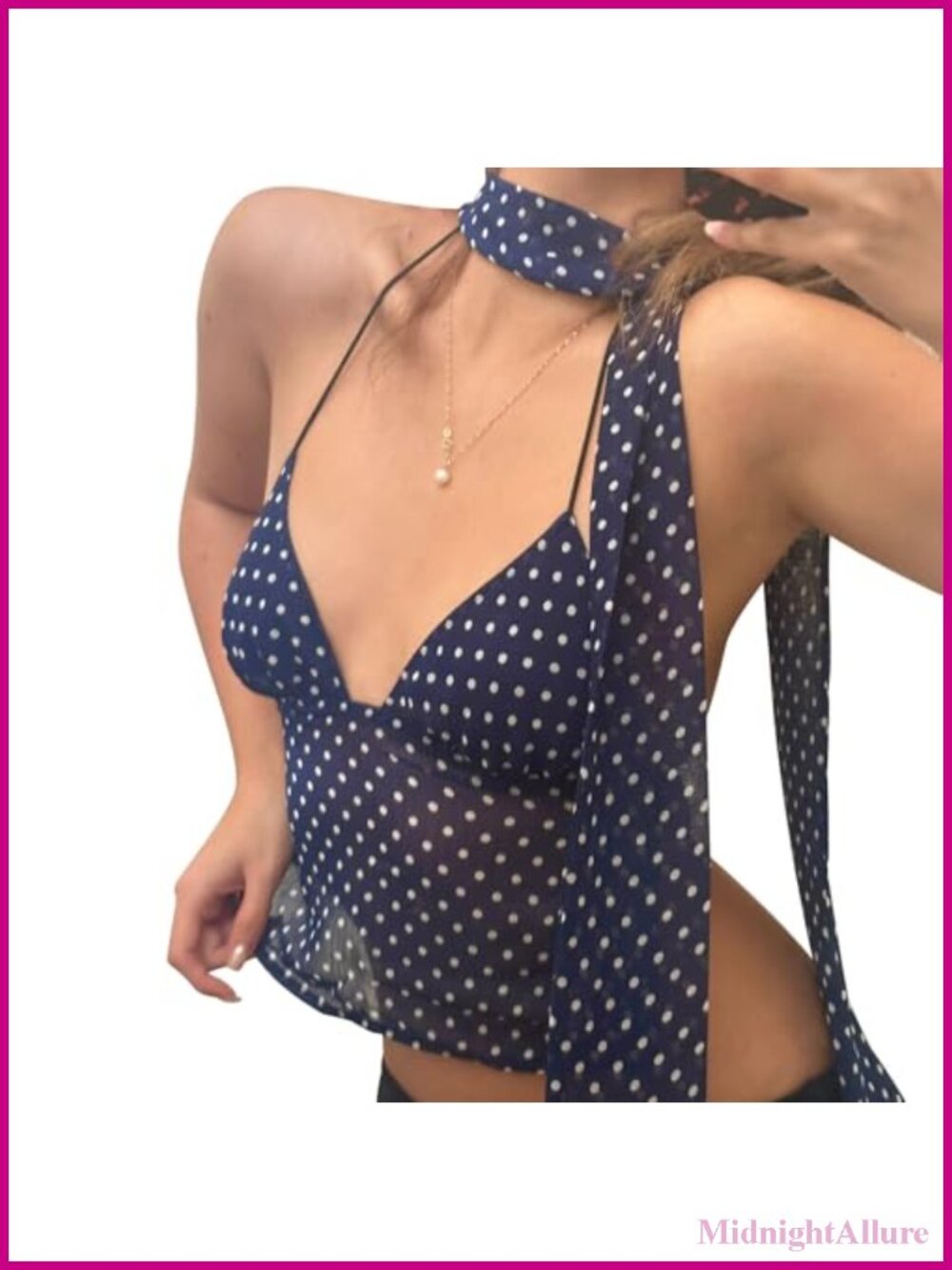 Y2K Polka Dot Lace Trim Crop Tank Top Sleeveless V Neck Mesh Cami